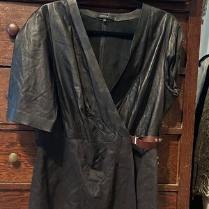 Lafayette 148 leather and linen wrap short sleeve jacket size14 euc